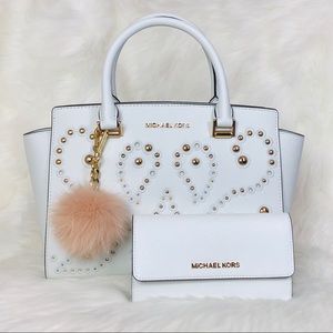 3PCS Michael Kors Selma Stud Satchel Wallet Charms